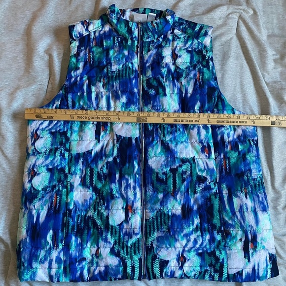 Weekends Chicos Women Puffer Vest Blue Floral Full Zip Pockets Chicos 3/ US XL - Picture 10 of 10
